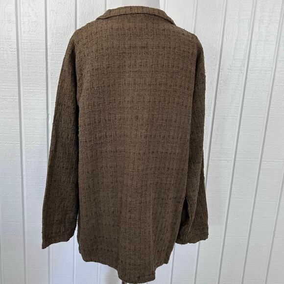 CP Shades Lagenlook Brown Textured Button Front Jacket Shirt Womens Medium - Picture 8 of 9